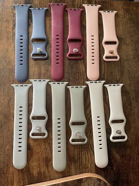 Silicone Apple Watch Bands in Blue, Burgundy, Blush & Light Gray Set